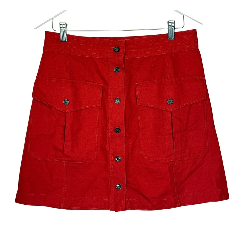 Banana Republic Womens 8 Red‎ Linen Blend Button Front Utility A-Line Skirt